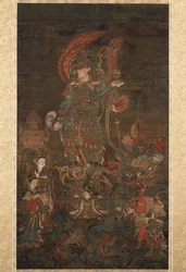 Bishamonten, der Wächter des Nordens, mit seinem Gefolge